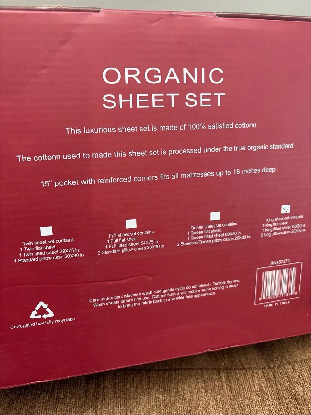 Pure Organic 100% Premium Cotton Sheet Set By In Burgundy Red